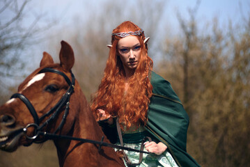 forest elf girl with a horse