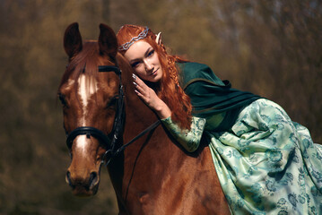 forest elf girl with a horse