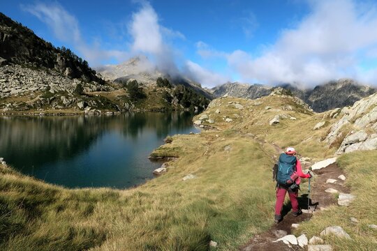 Pyrenees, Carros de Foc hiking tour. A week long hike from hut to hut on a natural scenery with lakes, mountains and amazing flora and fauna.
