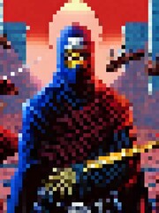 pixel color of ninja cartoon