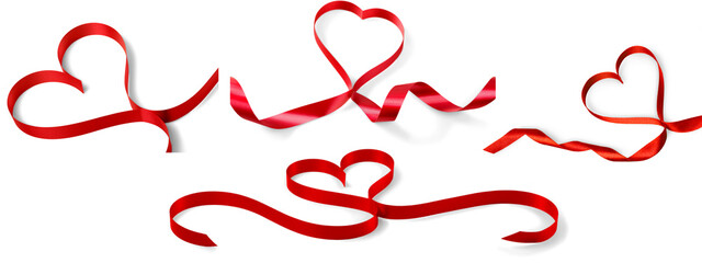 Hart Ribbon collection.red hart ribbon on transparent background.harts shape ribbon  for decoration. - obrazy, fototapety, plakaty