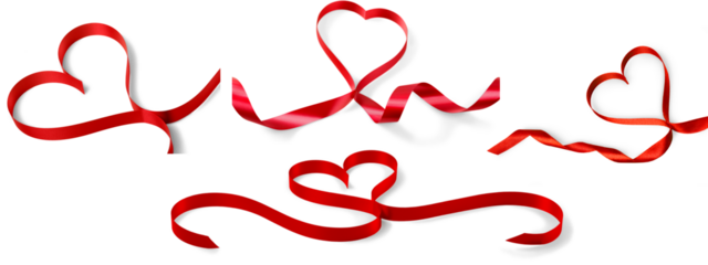 Hart Ribbon collection.red hart ribbon on transparent background.harts shape ribbon  for decoration.