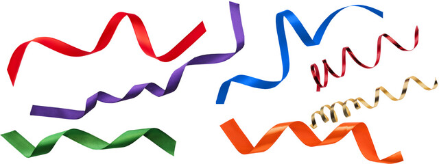 Ribbon collection.red green blue purple ribbon on transparent background.wave ribbon collection ...