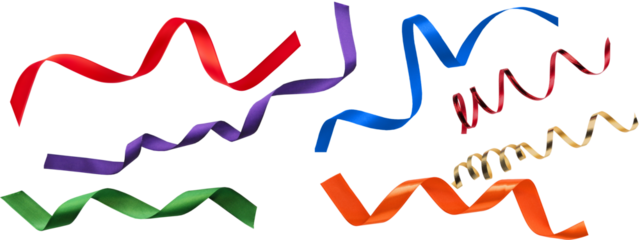 Ribbon collection.red green blue purple ribbon on transparent background.wave ribbon collection  for decoration.