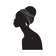 Black woman with puff drawstring ponytail silhouette. Vector illustration of African American woman profile with afro ponytail hairstyle.
