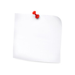 Blank note pinned on white background, top view