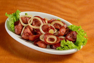 Sausage Baked Snacks with Onion. Brazilian Snacks.