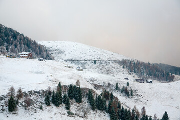 Mount Grappa winter landscape. Italian Alps view