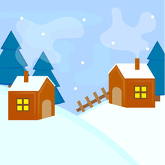 Drawing hut snow. Landscape, nature, house. Vector illustration. Stock image. 