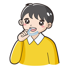 歯科矯正のマウスピースを持つ子どものイラスト
