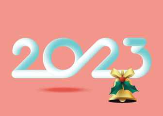 2023 Happy new year concept background decorative with golden bell