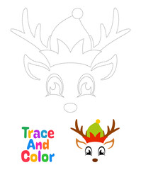 Reindeer Face tracing worksheet for kids