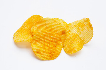Potato chips on white background.