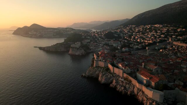Aerial View of Dubrovnik Old Town at Sunset , UNESCO Site, Croatia. part27