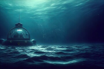 3D rendering submarine submerge underwater during a mission in open sea - obrazy, fototapety, plakaty