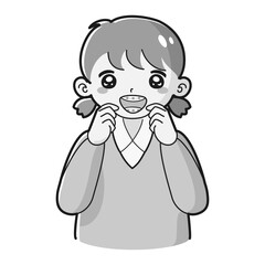 歯科矯正のワイヤーを装着した子どものイラスト（白黒）