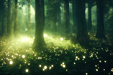 sun rays in the magical forest