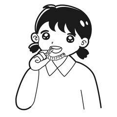 マウスピース　子どもの歯科矯正器具のイラスト（白黒）