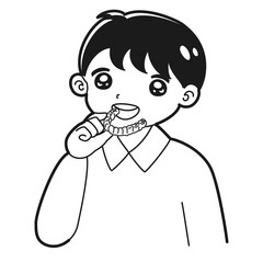 マウスピース　子どもの歯科矯正器具のイラスト（白黒）