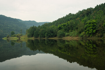 Fototapeta na wymiar smooth lake in the mountains