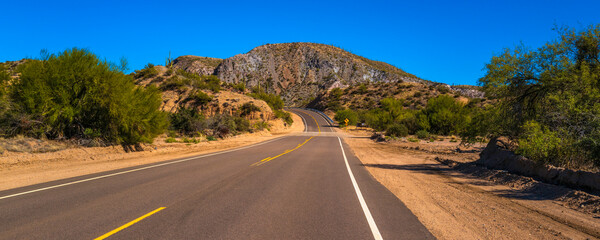 Road to the mountains in Tonto National Forest, near Carefree and Phoenix in Arizona