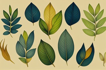 Ethnic flowers and leaves of isolated elements illustration. Suitable for texture repeated. Branches, exotic leaves, plants on white background.