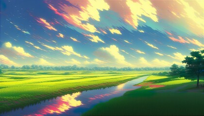 Obraz na płótnie Canvas landscape with river in summer 