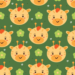 Fototapeta premium seamless pattern cartoon giraffe and flower. cute animal wallpaper for textile, gift wrap paper