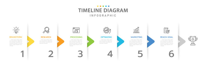 Infographic template for business. 6 Steps Modern Timeline diagram with arrow and topic, presentation vector infographic timeline.
