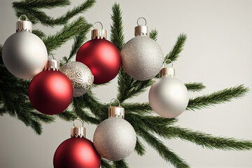 New year holiday, Christmas balls, xmas tree branch 