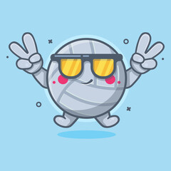 cool volleyball ball character mascot with peace sign hand gesture isolated cartoon in flat style design