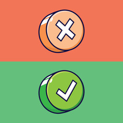 Fototapeta premium Green check mark and red cross buttons illustration