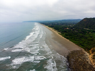 aerial view of montanita beach in ecuador
