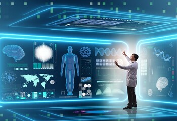 Man doctor in futuristic medicine medical concept