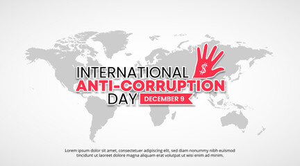 International anti corruption day background with a world map and rejecting hand