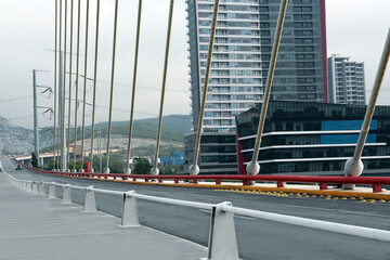 Obraz premium View of beautiful modern bridge near city