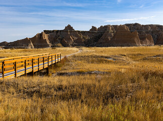 Wooden Bridge Leading Toward Cedar Pass, Badlands National Park, South Dakota, USA