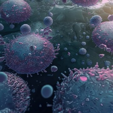 Cancer Cells destroyed by oncogenic virus, cell modifying virus, biological therapy agents 3d rendering