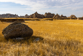 Boulder Made of Conglomerate Rock on The Castle Trail,  Badlands National Park, South Dakota, USA