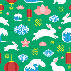 Chinese New Year Jade Green Seamless Pattern