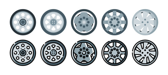 wheel discs icon set. vector illustration with a different style. flat and filled line style © madness stock