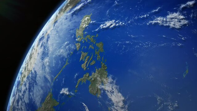 Map view of Philippines from above the clouds from space.