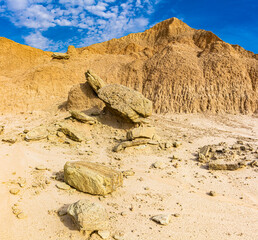Remaining Capstones of Eroded Rock Formations on The Castle Trail,  Badlands National Park, South...