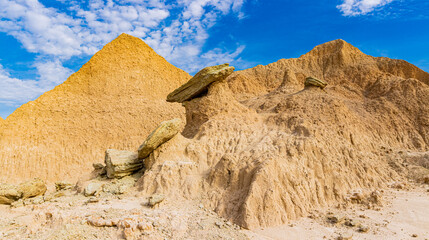 Remaining Capstones of Eroded Rock Formations on The Castle Trail,  Badlands National Park, South...