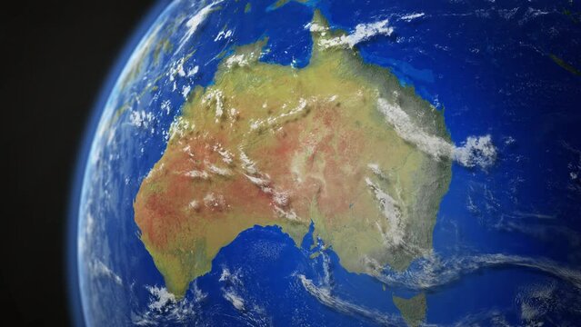 Map view of Australia from above the clouds from space.