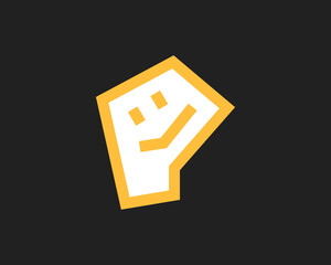 Friendly Yellow letter P Speech Bubble Logo for Communication Apps, A cheerful logo featuring a yellow speech bubble with a smiley face, ideal for communication and messaging apps.