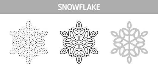 Snowflake tracing and coloring worksheet for kids