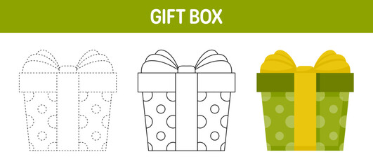 Giftbox tracing and coloring worksheet for kids