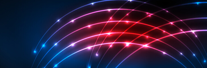 Neon glowing fluid wave lines, magic energy space light concept. Vector illustration for wallpaper, banner, background, leaflet, catalog, cover, flyer