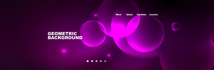 Shiny neon circles and bubbles, dark abstract background with blurred magic neon light, wallpaper design